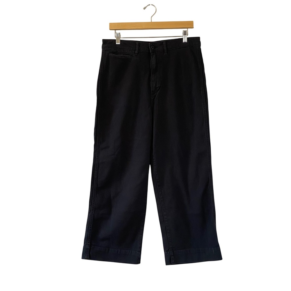 Quince Black Wide Leg Crop Jeans Womens Size 31 Cotton Stretch High Waist Pants